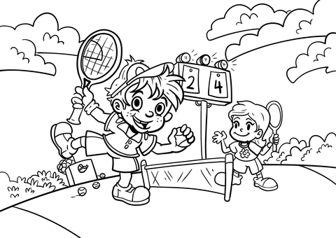 Little Tennis Players Coloring Page